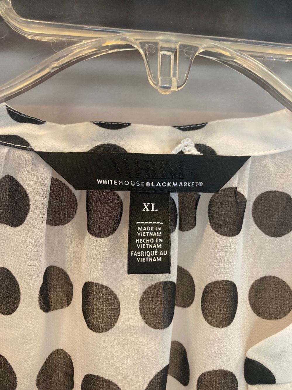 White House Black Market White Sheer Polka Dot Blouse with Black Dots - Picture 3 of 10